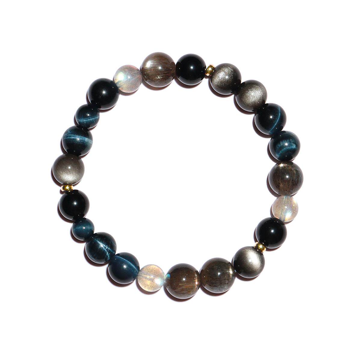 Hydrating Natural Crystal Bracelet for Women, Obsidian and Blue Tiger's Eye Bracelet for Men, Replenishing Water Element
