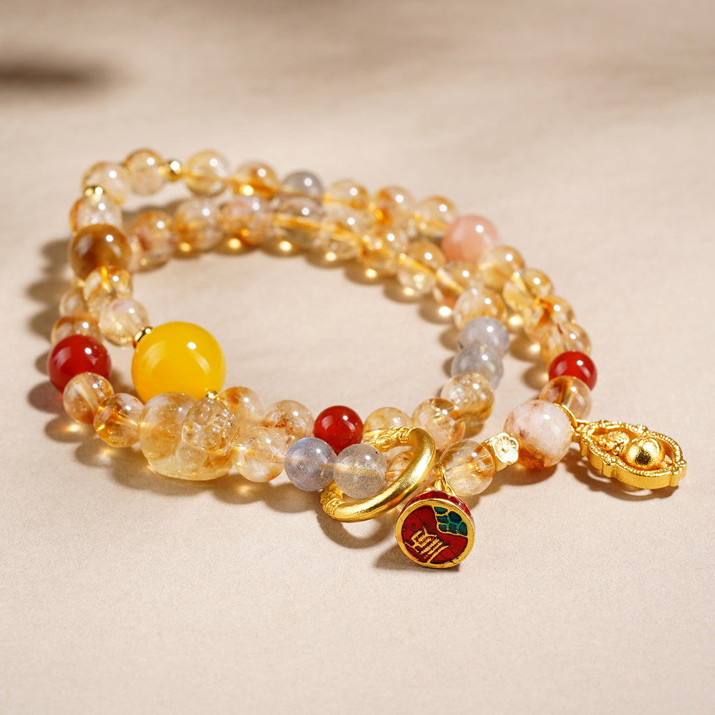Yellow Rutilated Quartz Beaded Bracelet