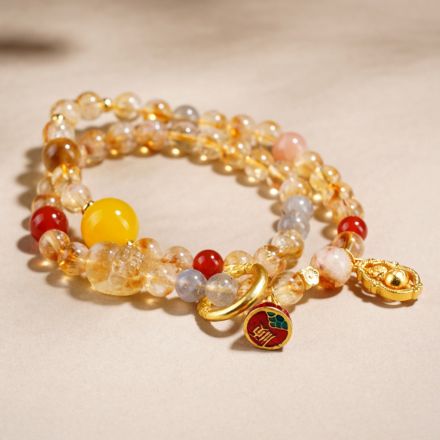 Yellow Rutilated Quartz Beaded Bracelet