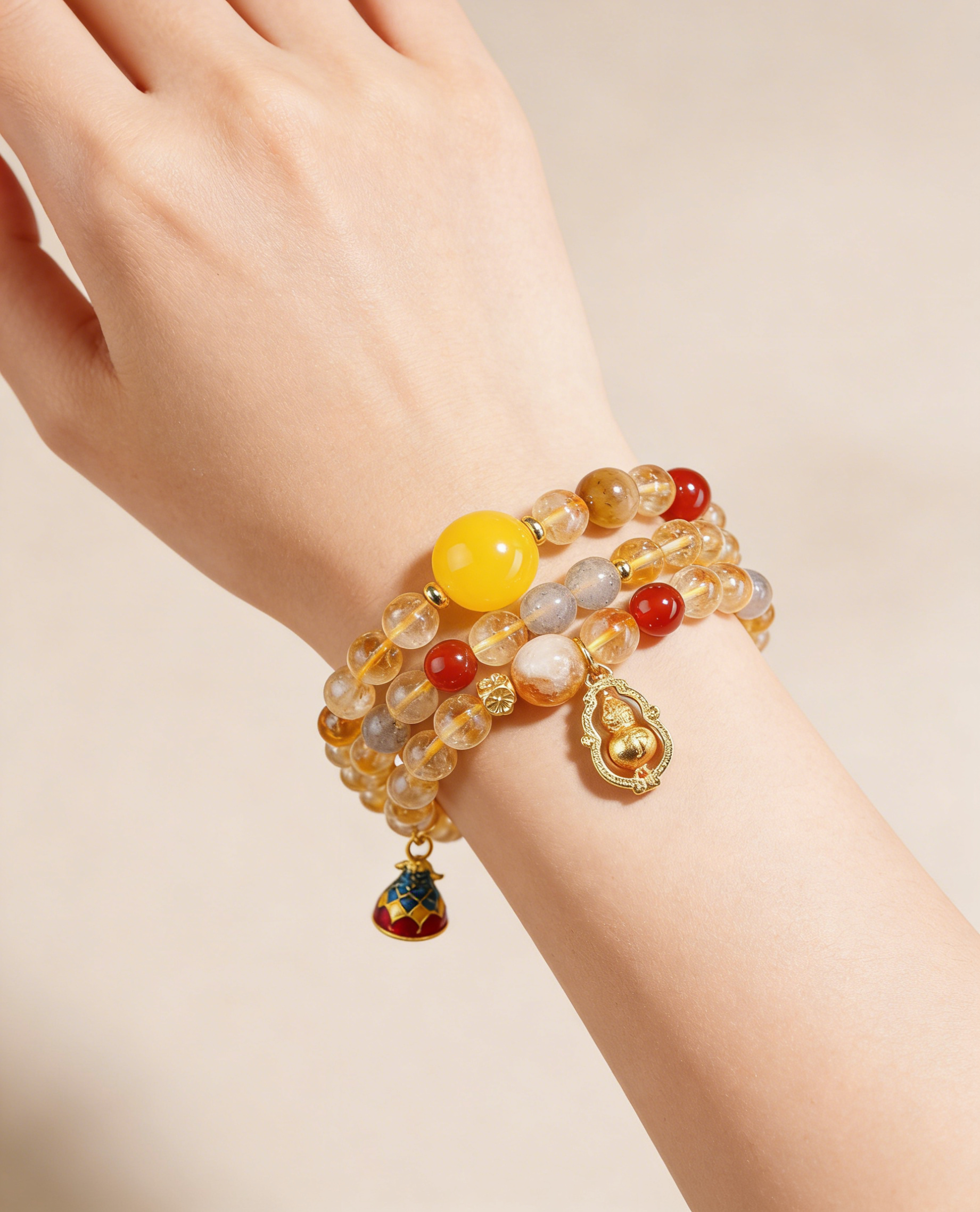 Yellow Rutilated Quartz Beaded Bracelet