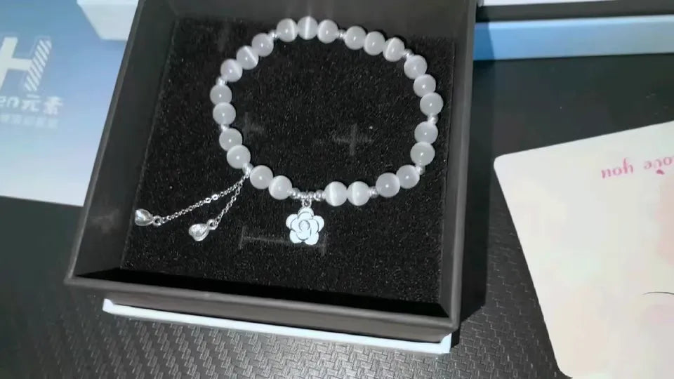 Camellia Cat's Eye Crystal Beaded Bracelet