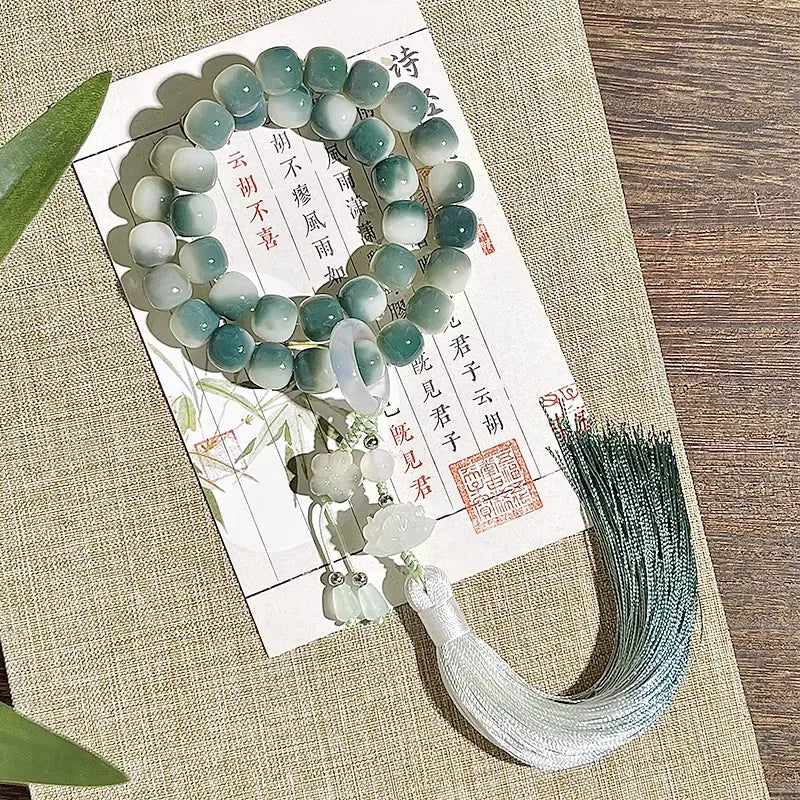 White Jade Bodhi Root Handheld Prayer Beads Bracelet