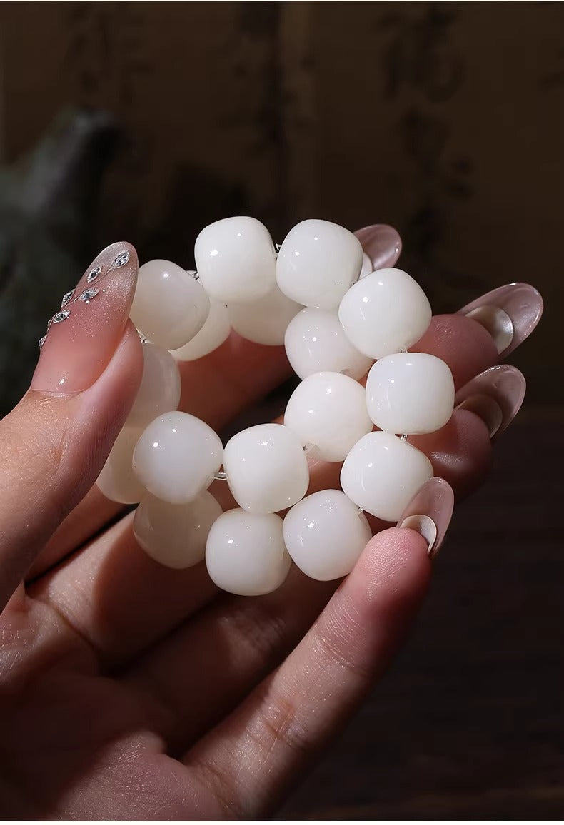 Natural White Bodhi Root Beaded Bracelet