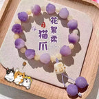 Cute Ice Cream Charcoal Burnt Caramel Cat Paw & Lucky Cat Beaded Bracelet