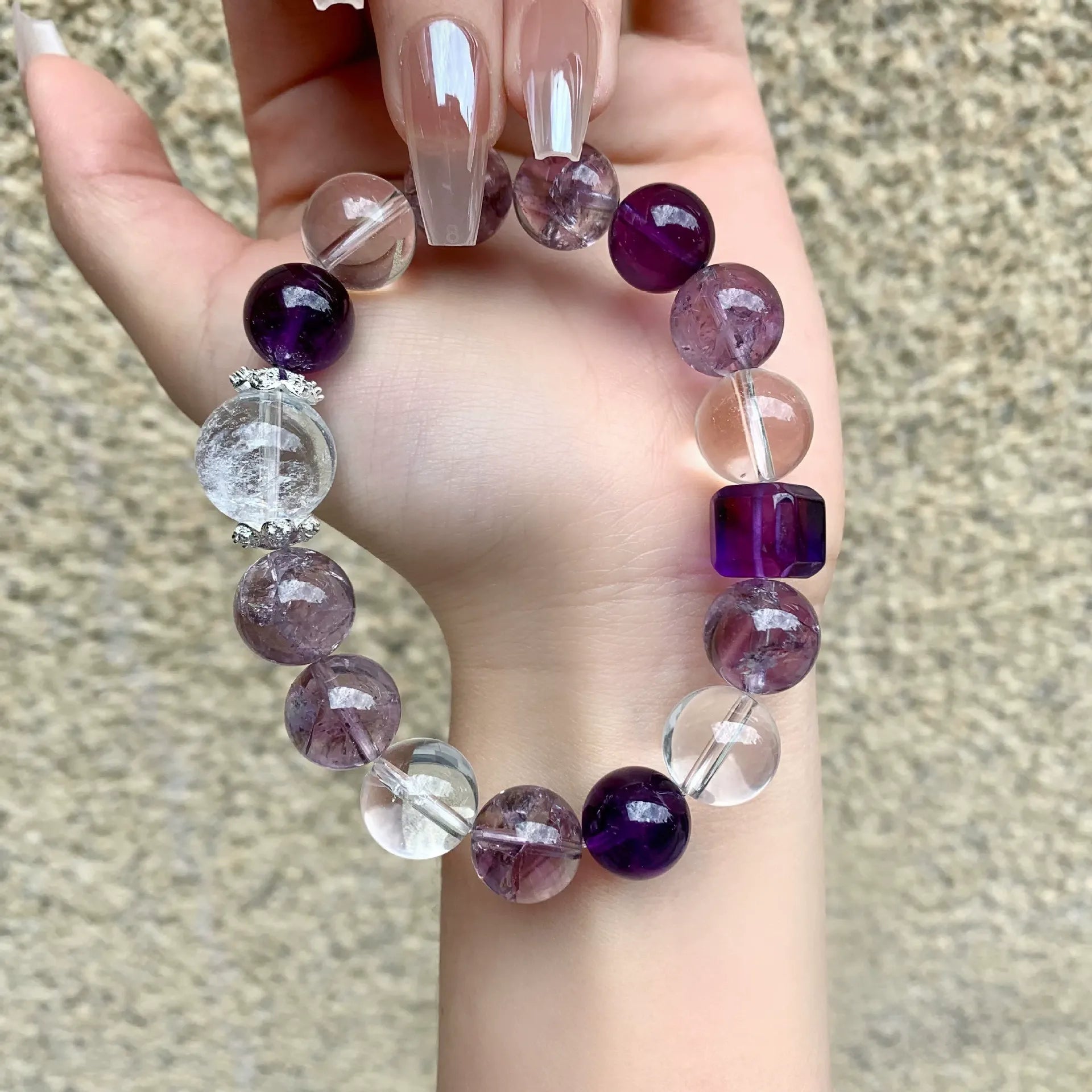 Natural Amethyst Bracelet with Nine Purple Fire Energy