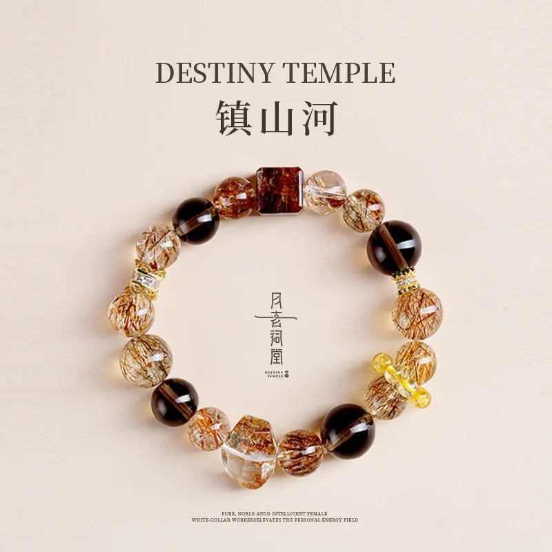 Natural Black Gold Super Seven Crystal Beaded Bracelet