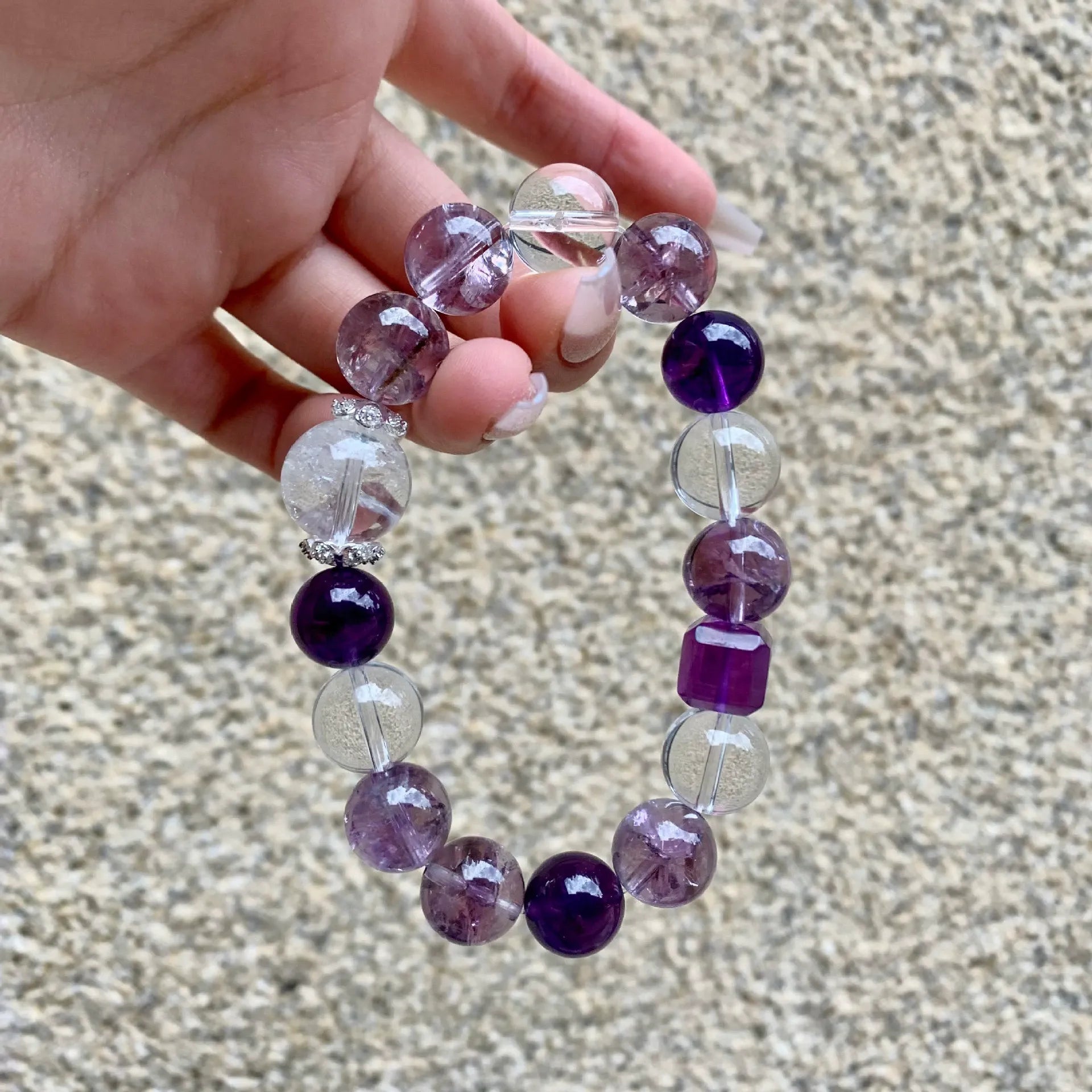 Natural Amethyst Bracelet with Nine Purple Fire Energy
