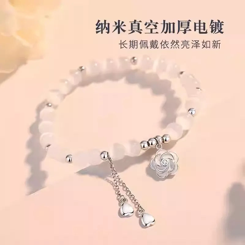 Camellia Cat's Eye Crystal Beaded Bracelet