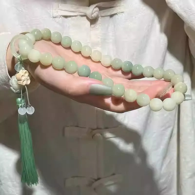 White Jade Bodhi Root Handheld Prayer Beads Bracelet